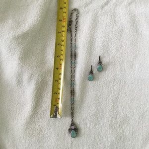 Myka Necklace and Earring Set, Tourquoise & Purple Stones, "Pewter" look